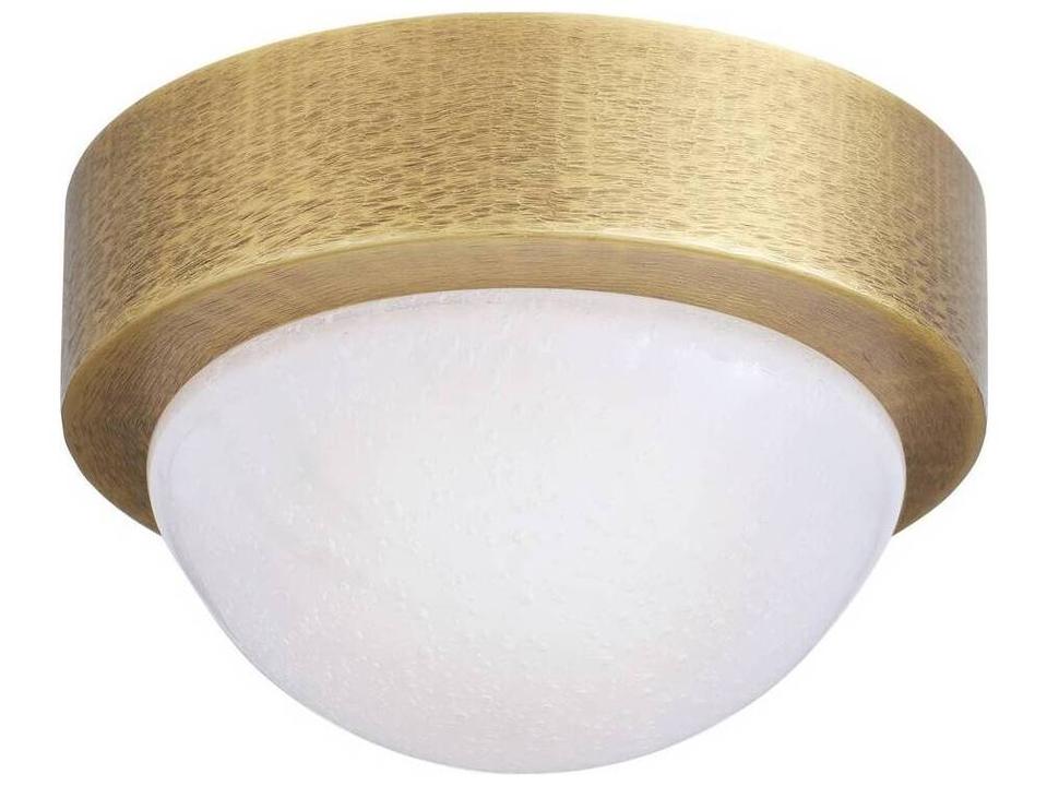 Chattered Antique Brass Round Flush Mount