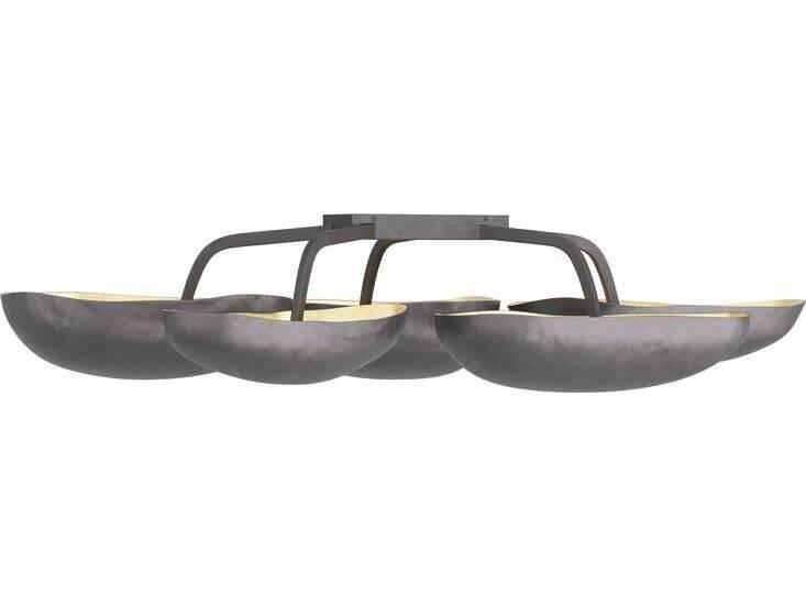 Theo 13-Light Blackened Iron Gold Leaf Bowl Semi Flush Mount