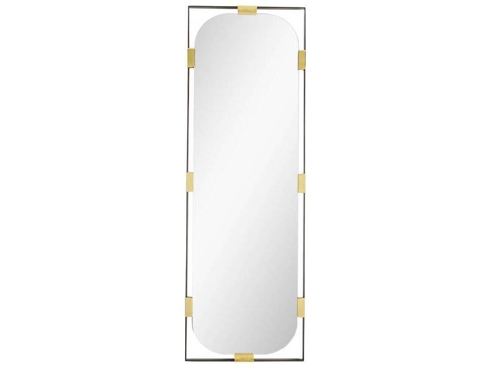 Arteriors Frankie Black Nickel Floor Mirror with Polished Brass Accents