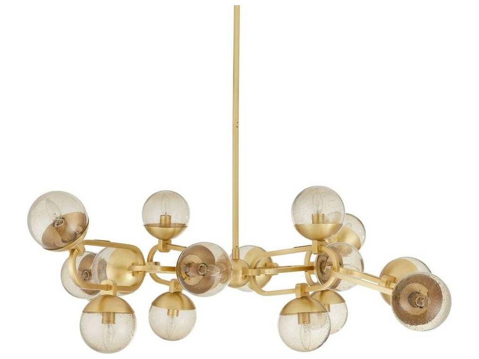 Hadly 16-Light Chandelier with Smoke Seedy Glass in Antique Brass