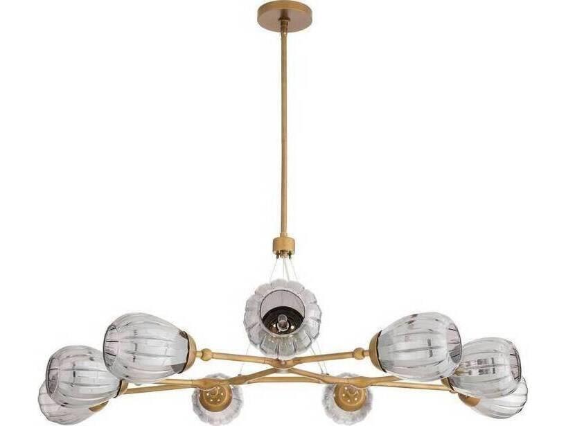 9-Light Smyth Round Chandelier in Smoke Luster and Antique Brass