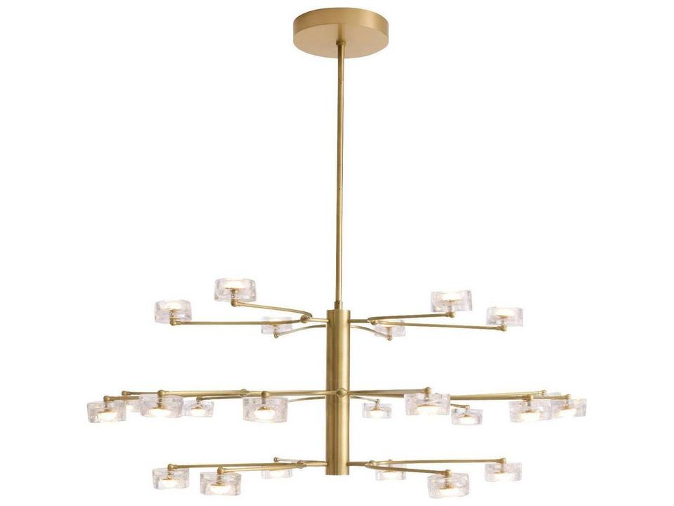 Clear Gold Brass Tiered Geometric Chandelier