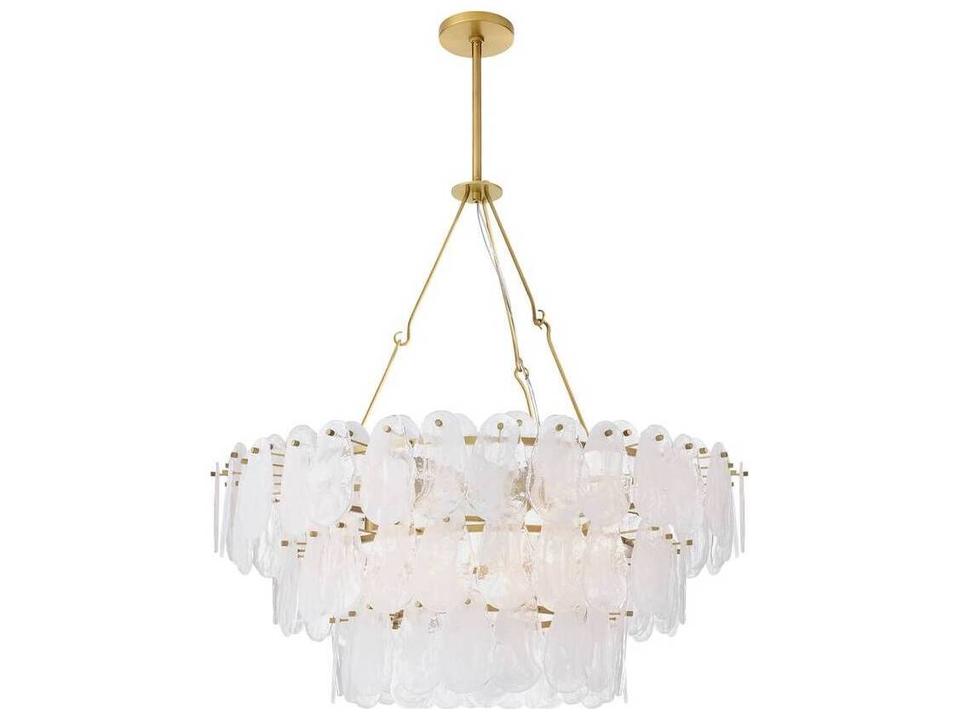 White Glaze Brass Traditional Round Tiered Chandelier