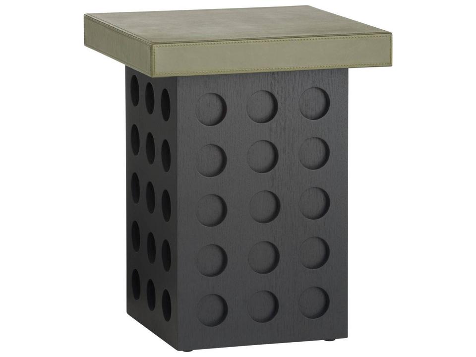 Square Faux Leather Green Black End Table