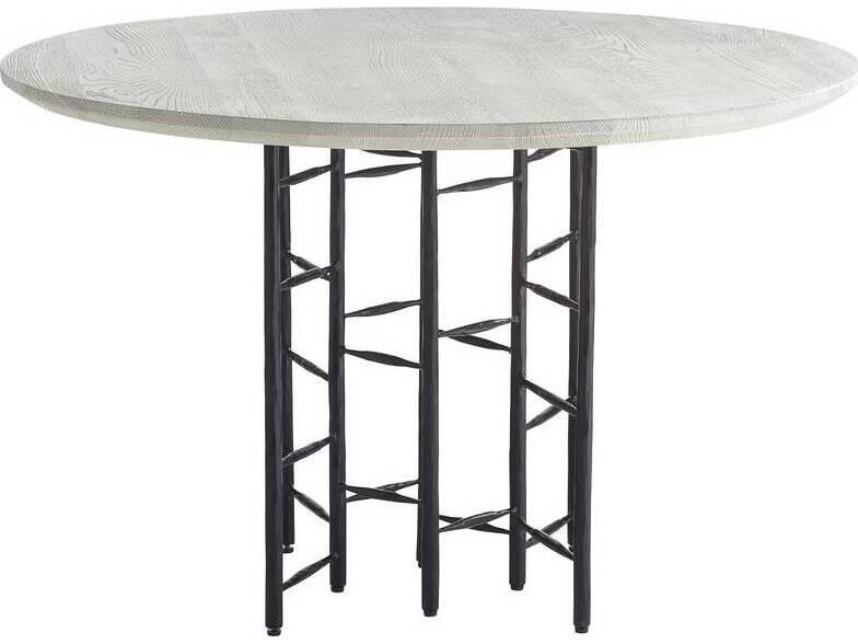 Enito Round Entry Table in Smoke Oak Wood and Blackened Iron