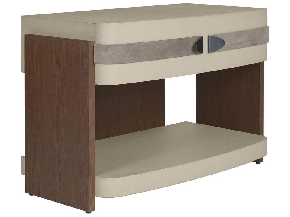 Rectangular Faux Leather Gray Brown End Table