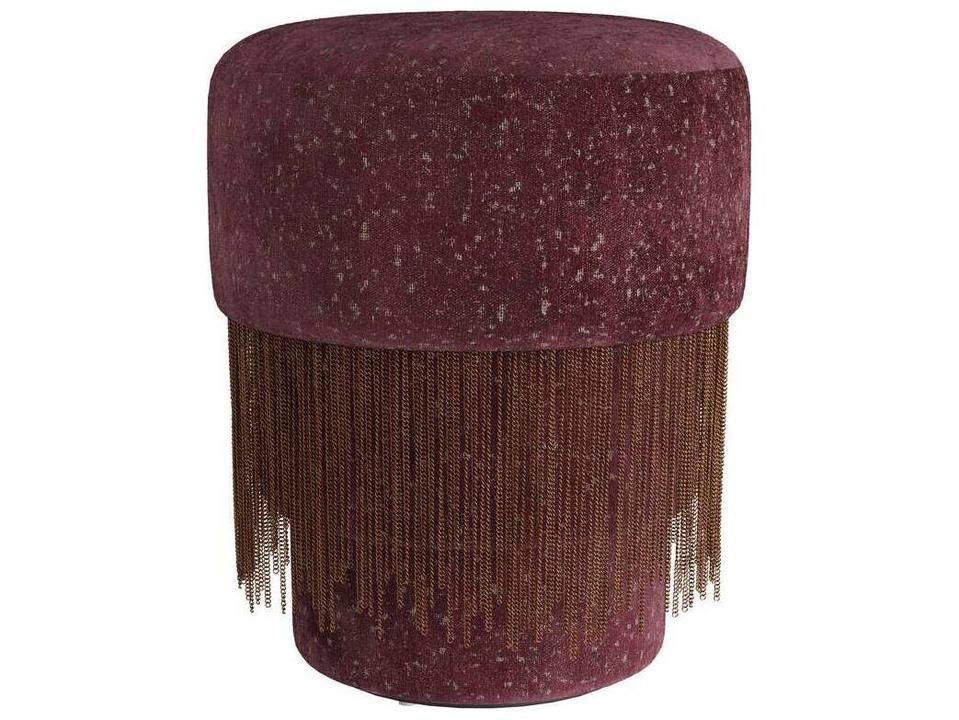 Twyla Ottoman in Bordeaux Chenille with Brass Fringe