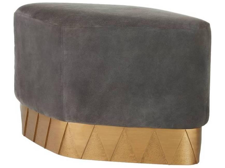 Duvall Ottoman Slate Grey Suede Antique Brass
