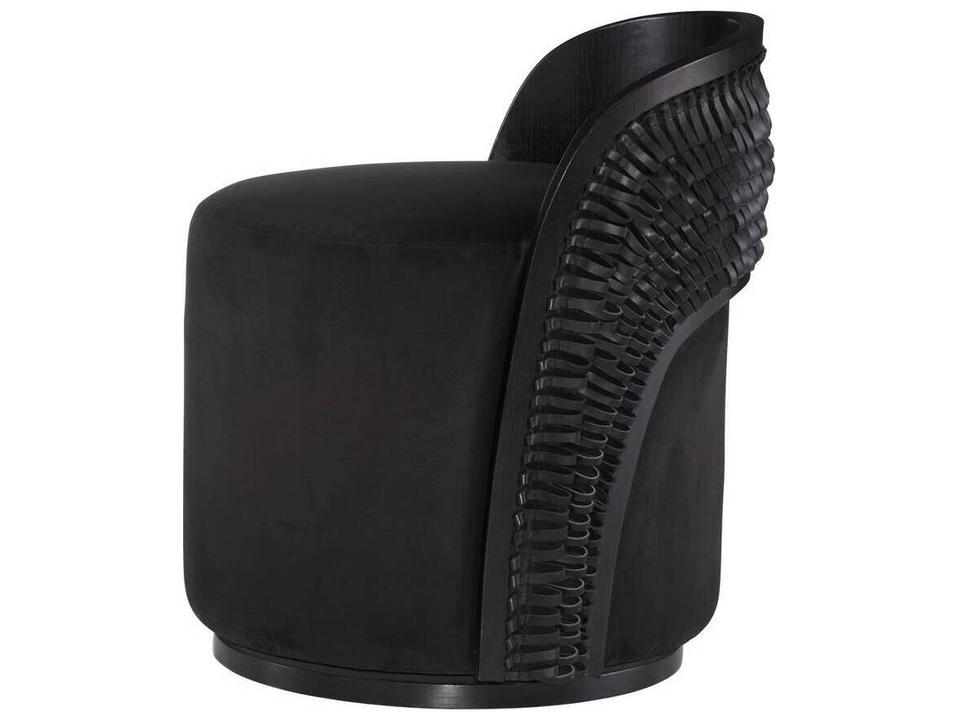 Gretel Swivel Accent Chair in Black Suede and Ebony Beech Wood
