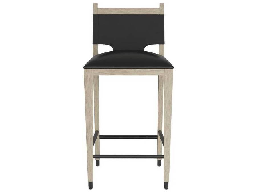 Burdock Bar Stool in Ebony Leather and Smoke Finish