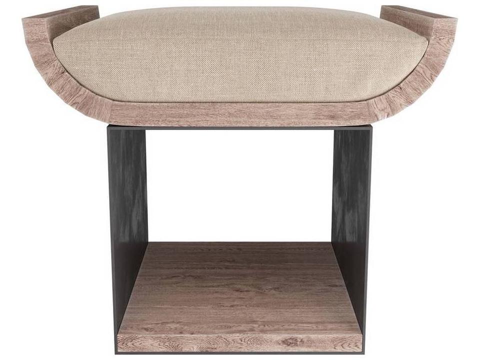 Bookstack Accent Stool in Whitewashed Wood and Gunmetal Iron with Natural Linen Cushion by Barry Dixon