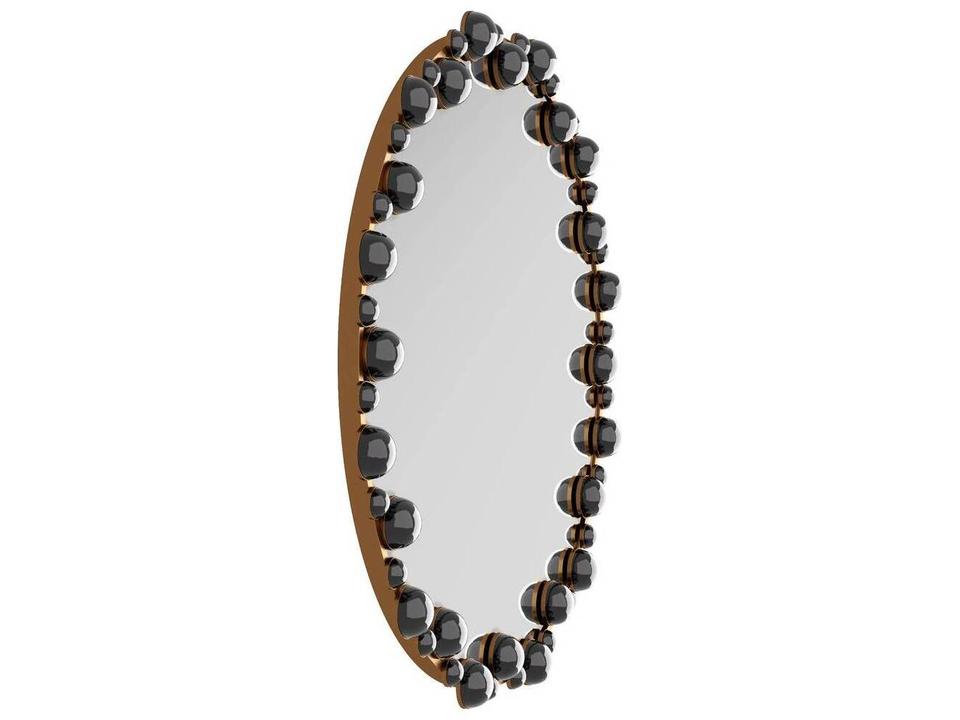 Arteriors Zaldana Round Wall Mirror in Black Glass and Antique Brass