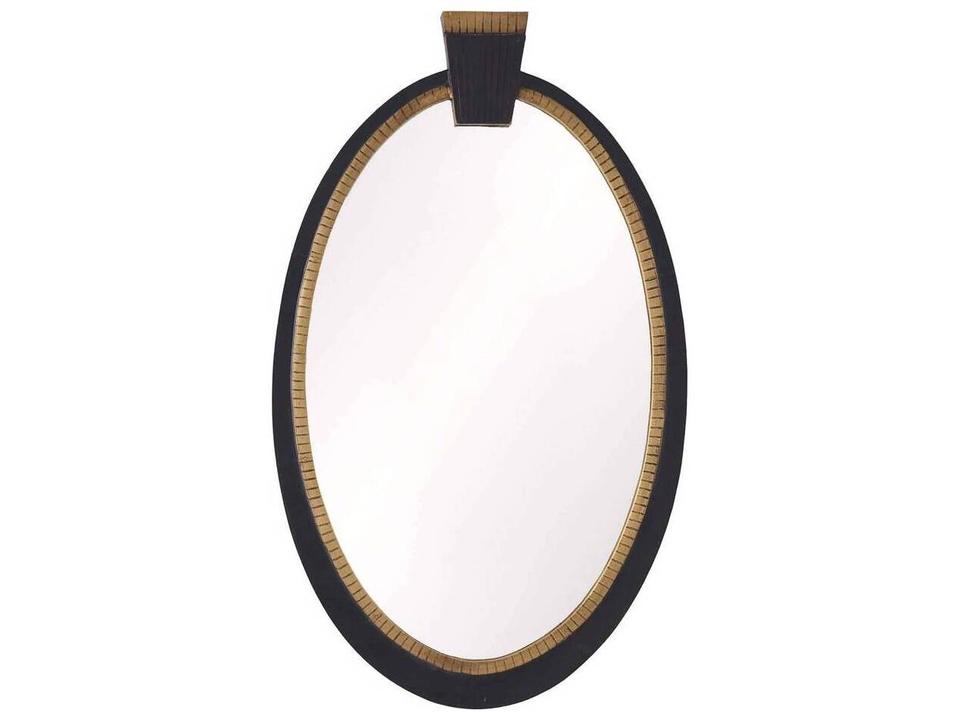 Tedesco Oval Mirror in Ebony Wood and Antique Brass Clad
