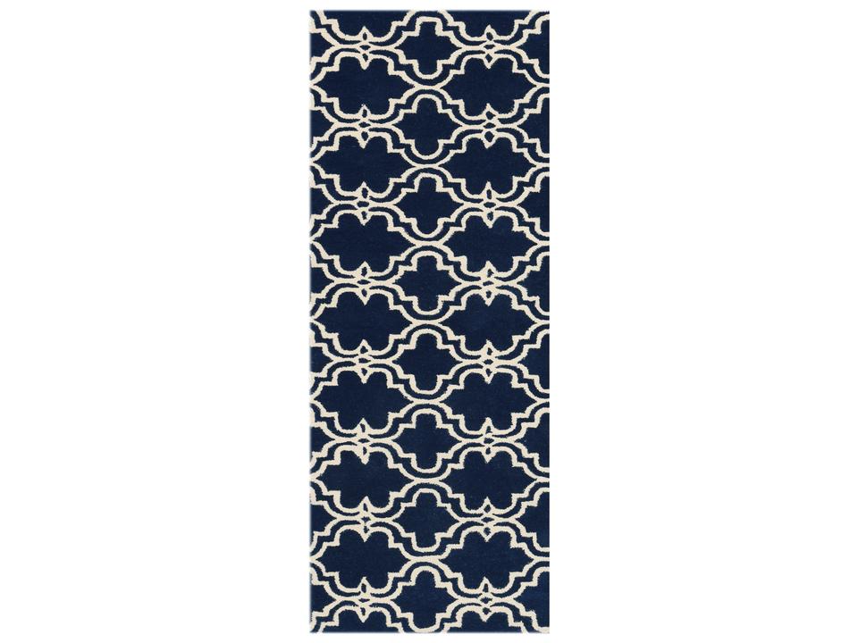 Modern Trellis Design Hand-Tufted Navy Runner Rug