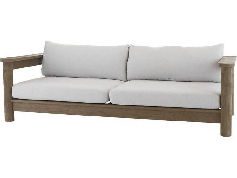 Caldwell Bouclé Outdoor Sofa in Porpoise and Weathered Teak