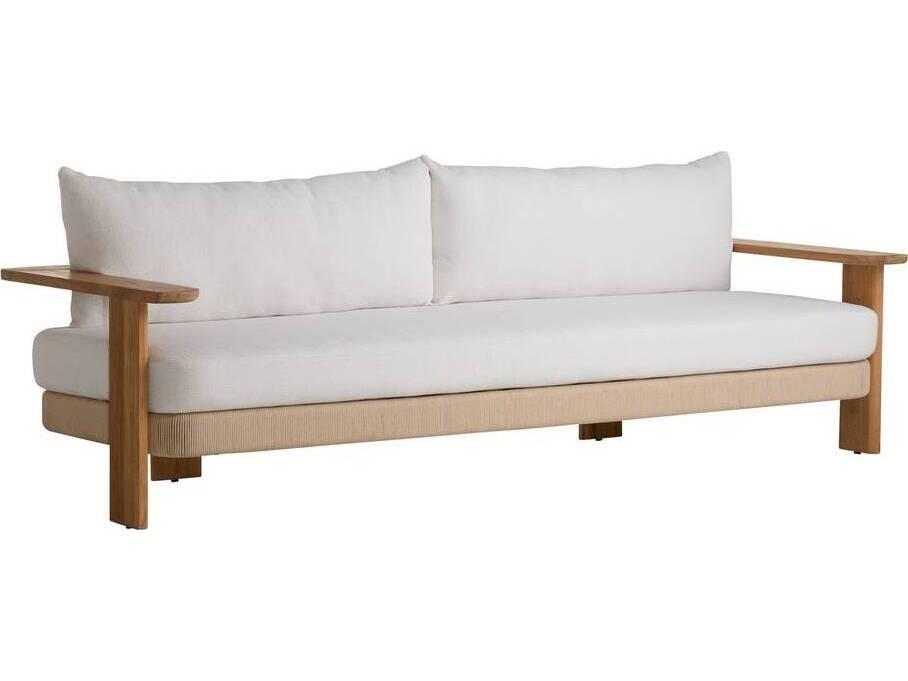 Arteriors Halston 3-Seat Outdoor Performance Boucle Sofa in Pearl and Teak Wood