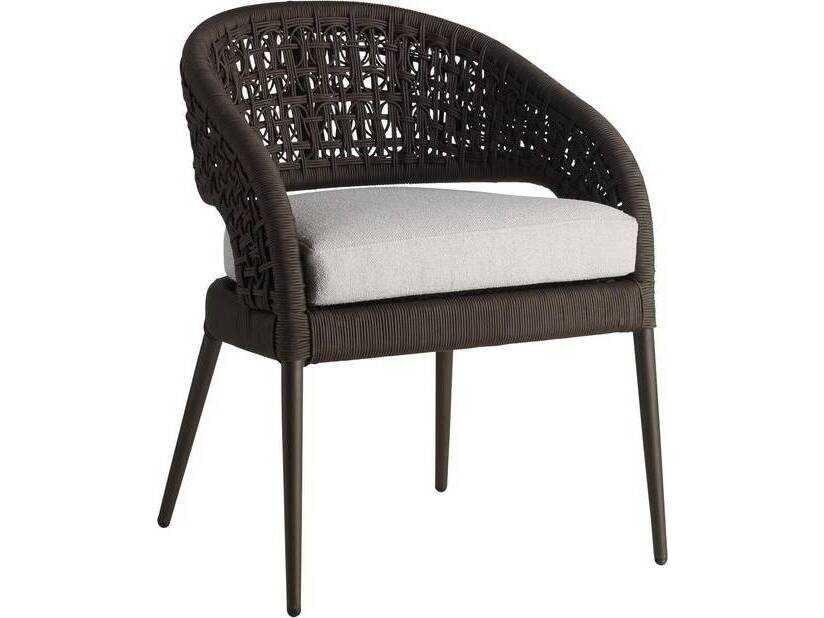 Juri Upholstered Dining Armchair in Porpoise Boucle and Charcoal Brown Rope