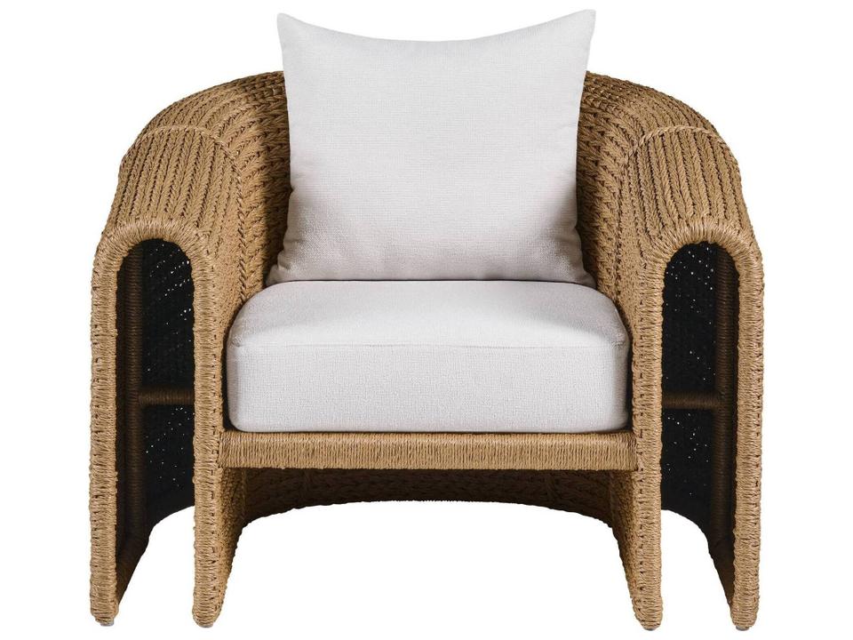 White Neutral Wicker Cushion Lounge Chair