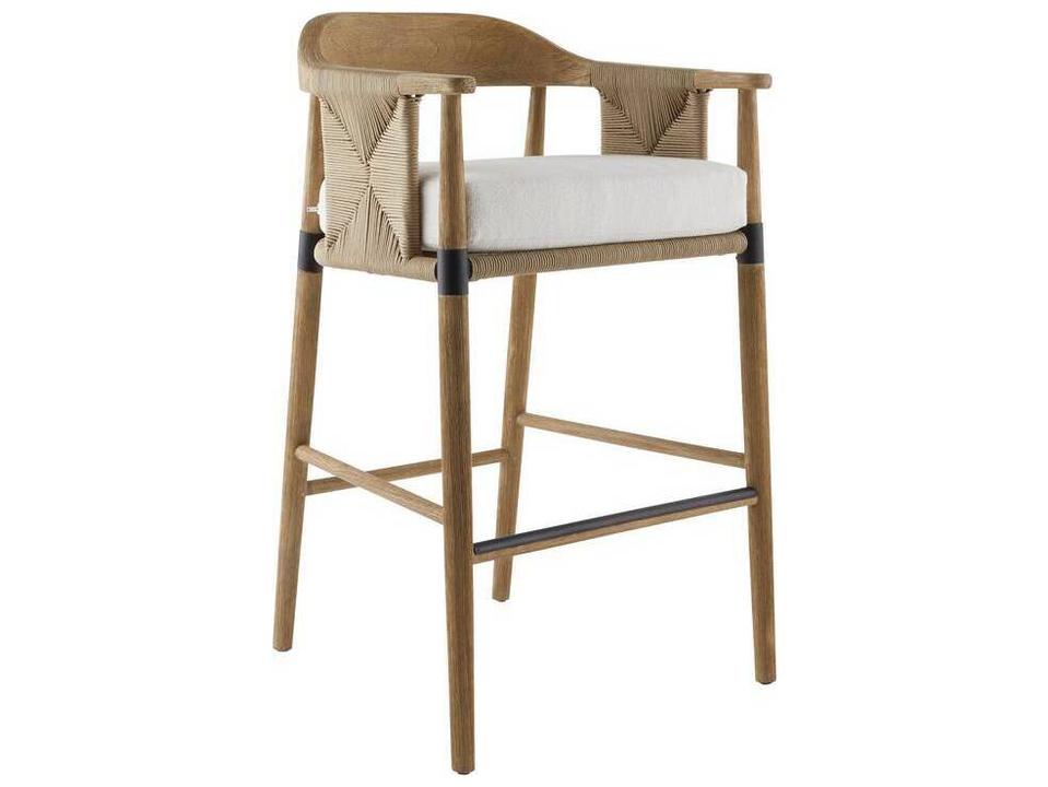 Estes Bar Stool Pearl Bouclé and Honey Stained Teak
