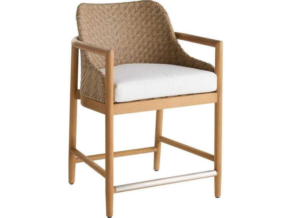Arteriors Chilton Outdoor Counter Stool in Pearl Bouclé and Natural Teak