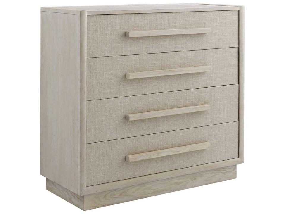 Cotiere 4-Drawer Chest in Beige Oak with Fabric Drawer Fronts