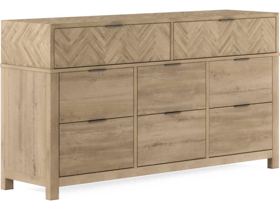 Garrison 8-Drawer Dresser in Washed Oak and Burnished Brass
