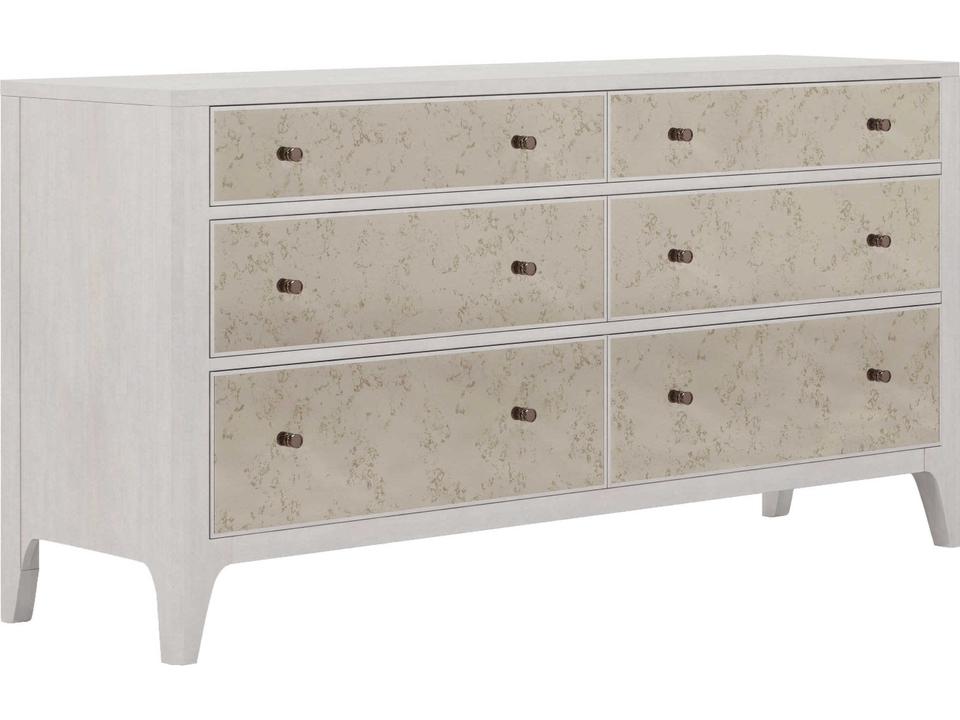 Mezzanine 6-Drawer Mirrored Dresser in Dove Gray