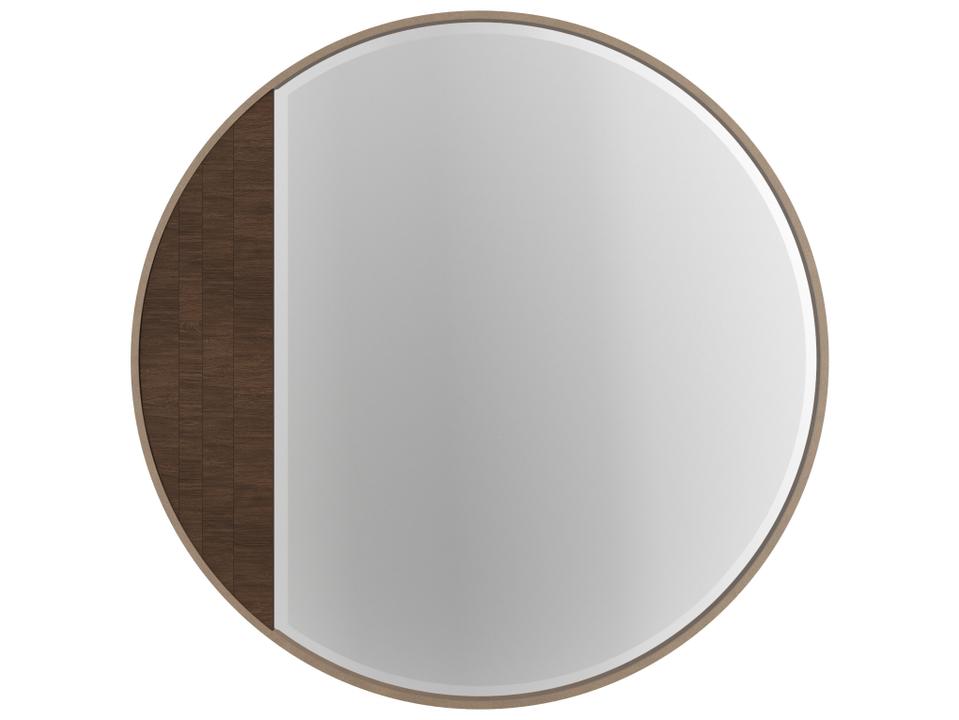 Verge Round Mirror in Handcrafted Walnut with Wood Panel Accent