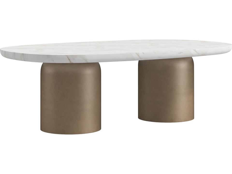 Verge Oval Coffee Table with White Marble Top and Bronze Metallic Base