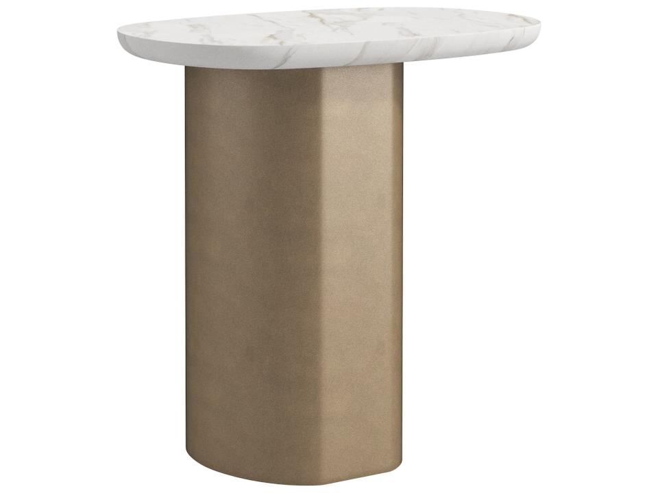 Verge Bronze Metallic Chairside Table with White Marble Top