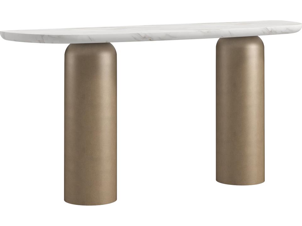 Verge Console Table with White Marble Top in Bronze Metallic