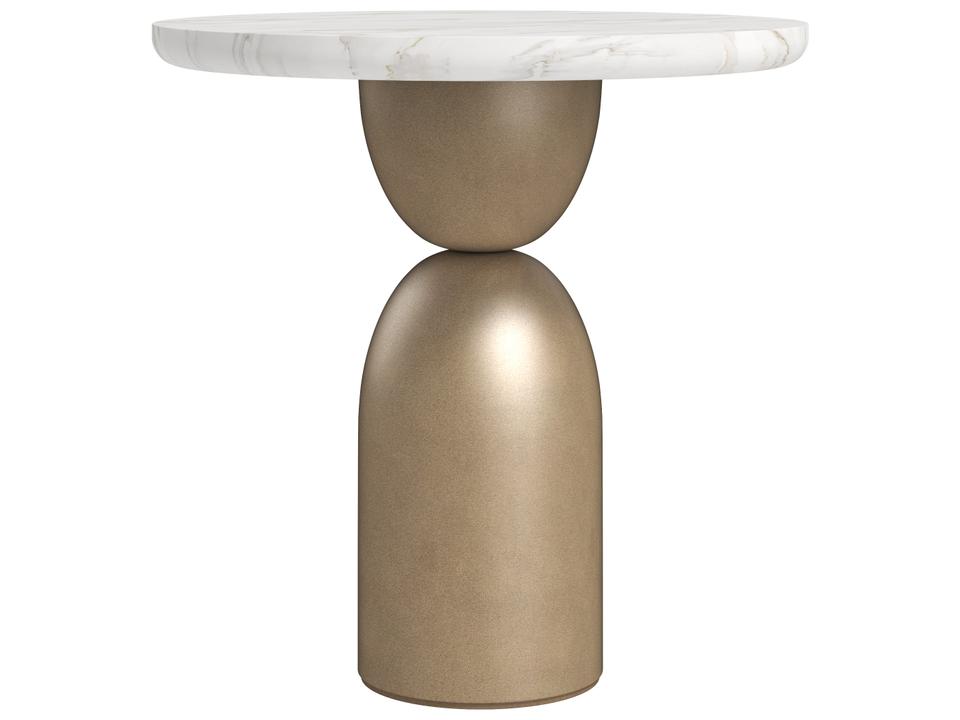 Verge Round End Table in Bronze Metallic with White Marble