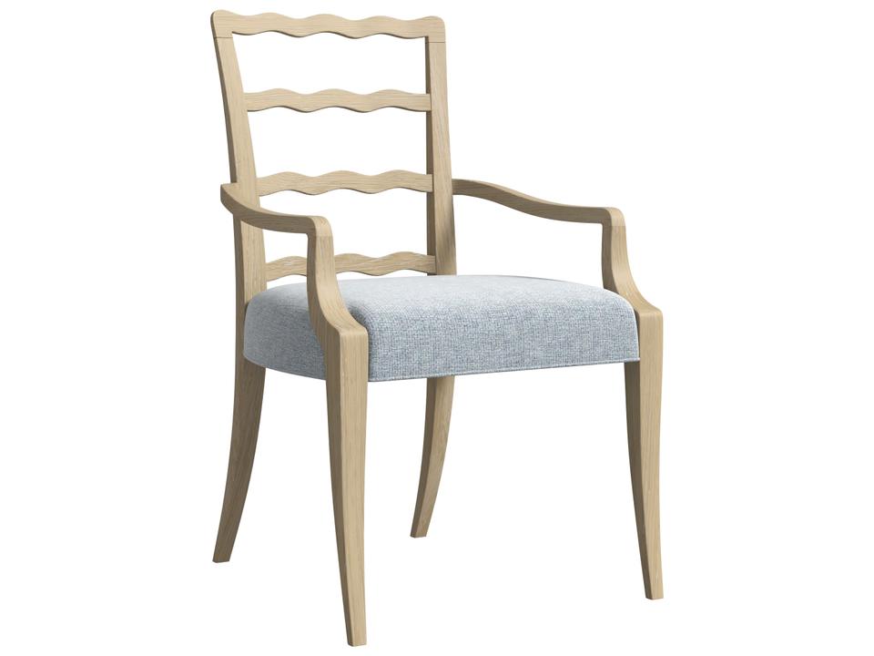 Haven Ladderback Upholstered Armchair in Sun Oak with Sea Blue Fabric