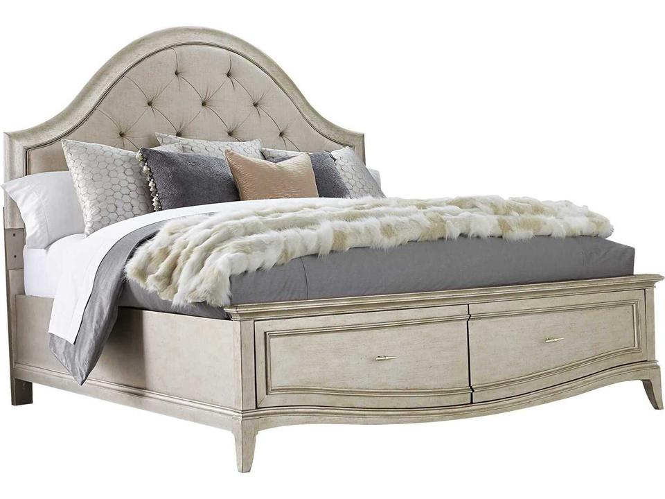 Starlite Queen Upholstered Panel Storage Bed in Silver Bezel