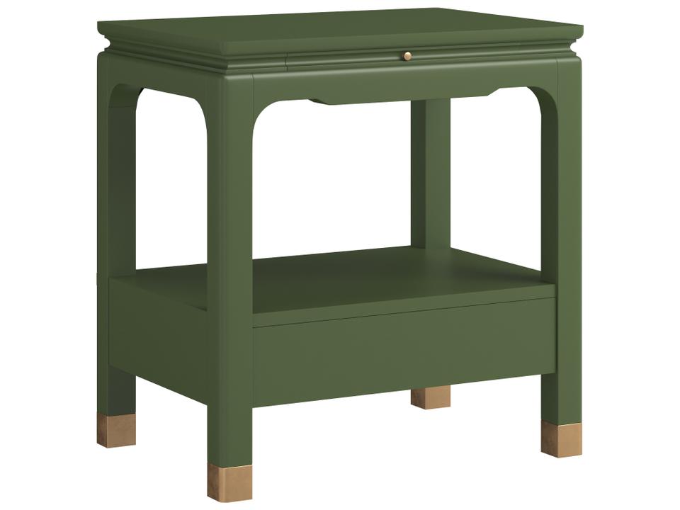 Eave II Bedside Table in Darkened Sage with Pagoda Design