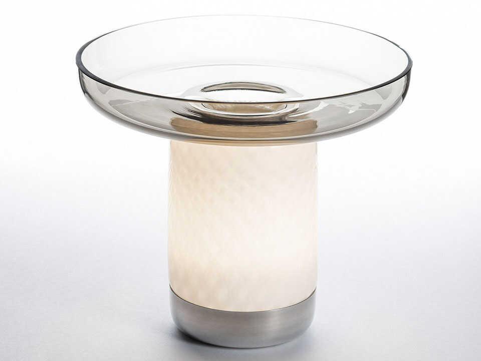 Bonta Portable LED Table Lamp with Plate in White Milk Glass