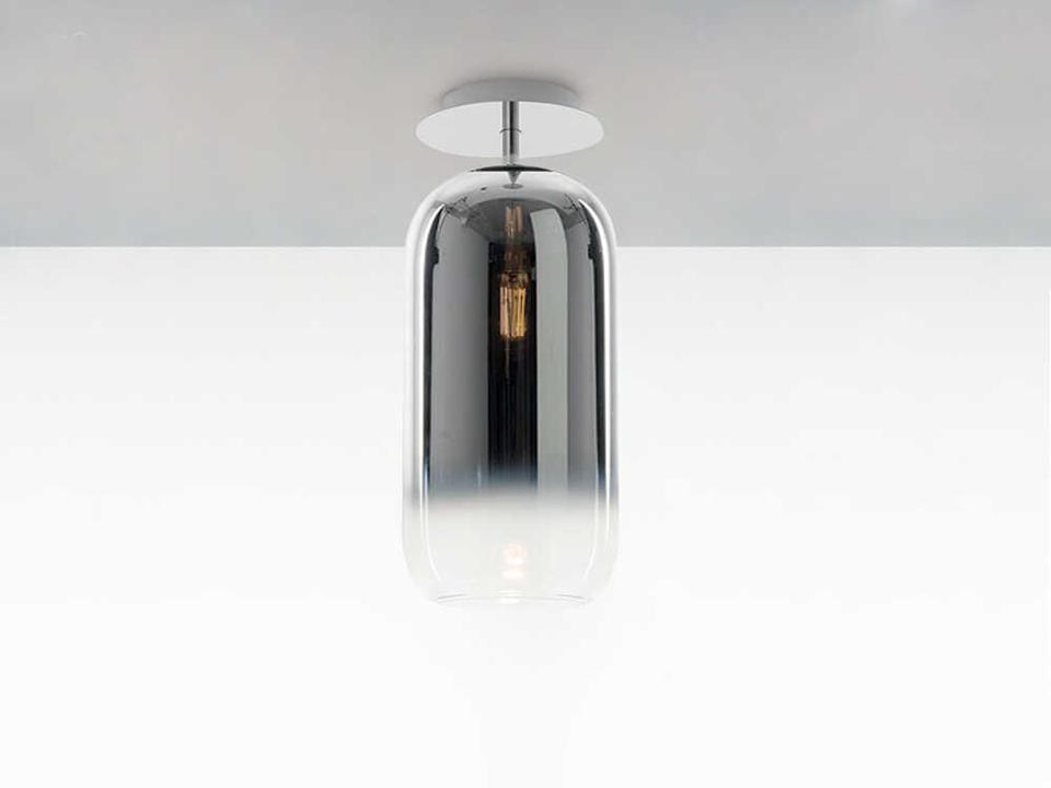 Gople Mini 1-Light Semi-Flush Mount in Chrome Silver Hand-Blown Glass