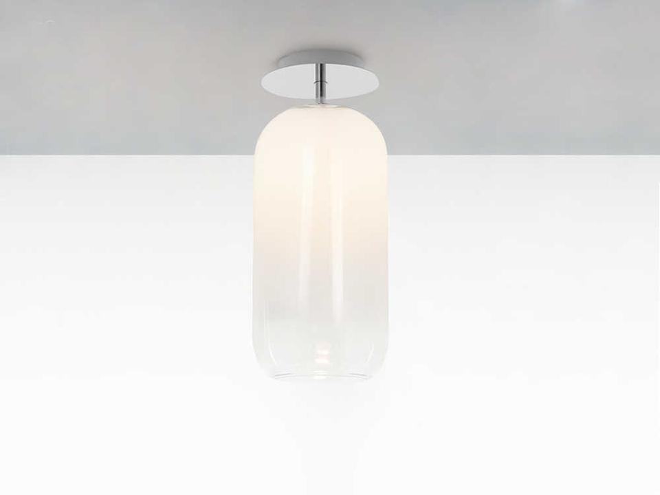 Gople Mini Semi Flush Mount Ceiling Light in Handblown White Glass and Chrome