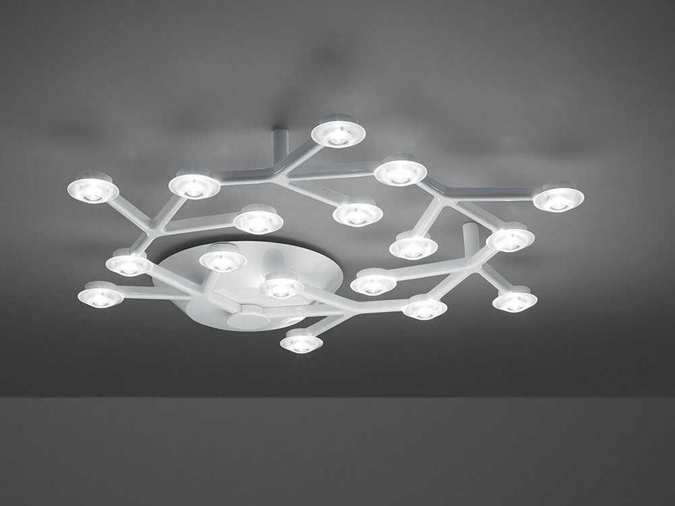 LED Net Circle Flush Mount Ceiling Light in White with Painted Aluminum and Methacrylate