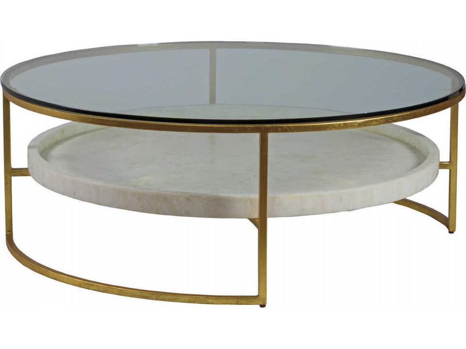 Home Cumulus Round Coffee Table with Gold Foil and Crystal Shelf
