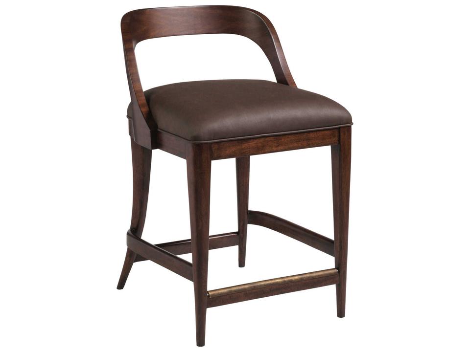 Home Beale Low Back Counter Stool in Walnut Finish and Brown Leatherette