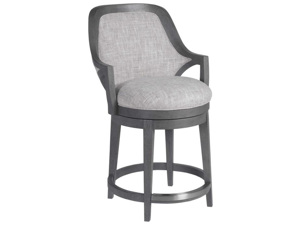 Home Appellation Upholstered Swivel Counter Stool in Gray Wirebrushed