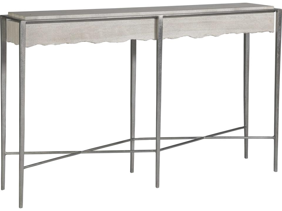 Home Everest Console Table with White Travertine Top and Silver Leaf Base