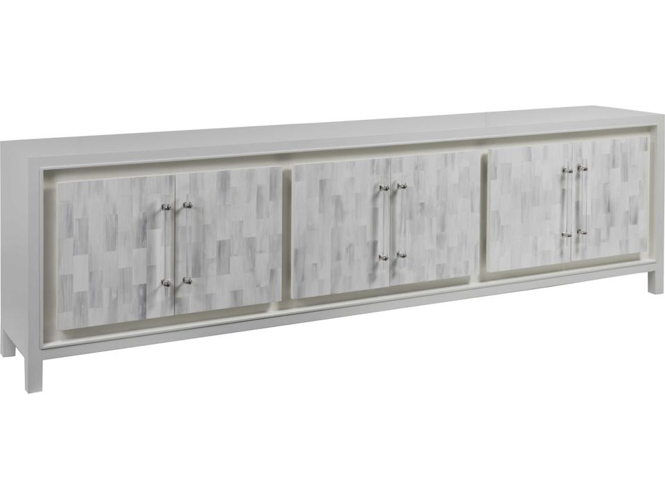 Home Elation White Long Media Console with Faux Horn Resin and Nickel Clasps