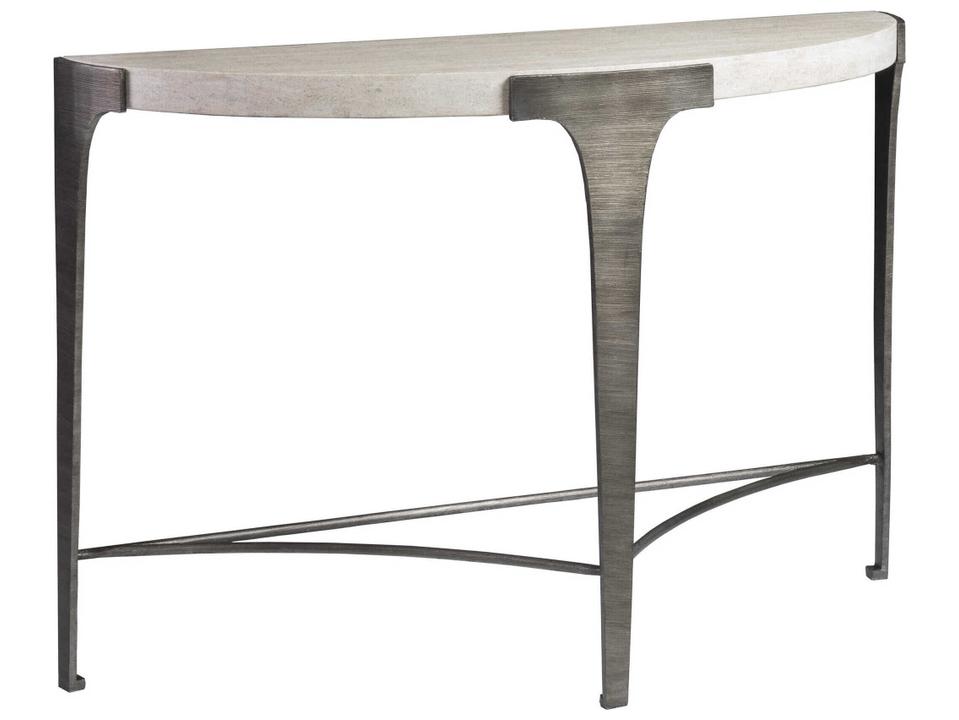 Home Signature Designs Cachet Console Table in Silver Leaf with Travertine Top