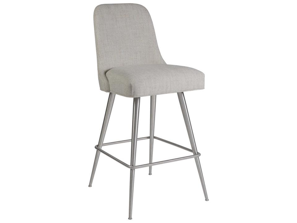 Home Dinah Swivel Barstool in Misty Gray Performance Fabric with Brushed Stainless Steel Legs