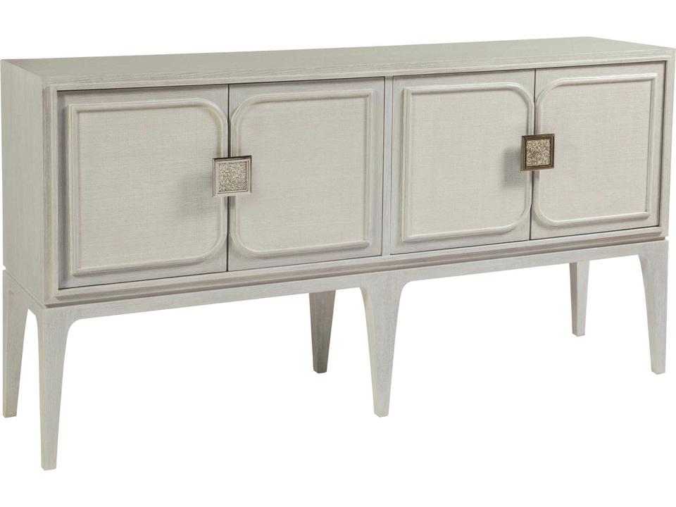 Home Elixer 62-Inch 4-Door Media Console in Misty White Gray with Raffia Panels