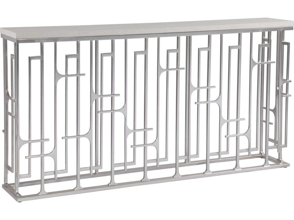 Home Mar Monte Grate Rectangular Marble Console Table with Warm Silver Leaf