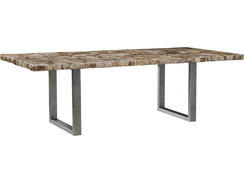 Home Mar Monte Caldera Rectangular Dining Table in Silver with Petrified Wood Top