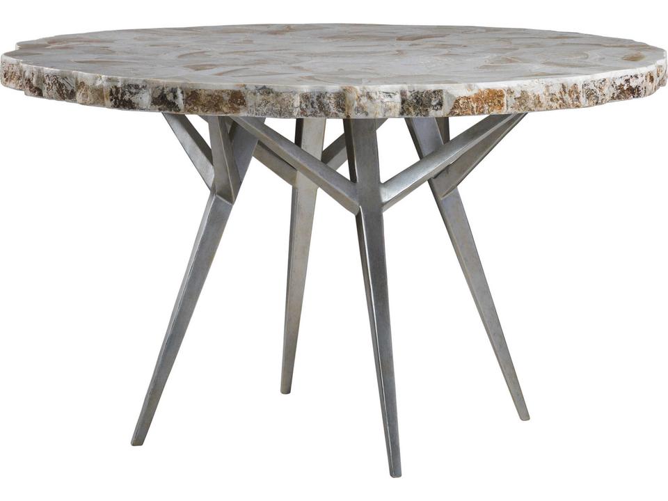 Home Mar Monte 50-Inch Round Dining Table Fossilized Shell Top Silver Base